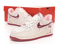 Женские кроссовки Nike Air Force 1 Low Cherry (бело-красные) милые женственные кеды Y14704