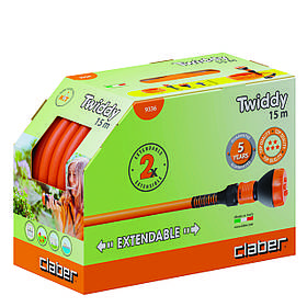 Claber Шланг поливальний пружинний 1/2" TWIDDY 15м, з конекторами і розпилювачем