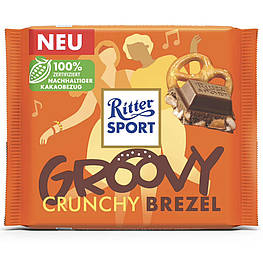 Ritter Sport Groovy Crunchy Brezel Молочний шоколад з шматочками кренделів і кукурудзяними пластівцями 100g