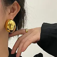 Шикарные женские серьги сережки золотые большие в уши овальные круглые крупные нарядные под платье