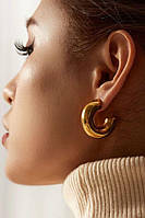 Серьги сережки Круглые широкие толстые кольца в уши золотые золотистые модные трендовые