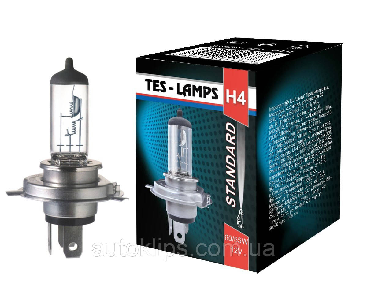 Лампа галогенна 12V H4 P43t 60/55W ТЕСЛА