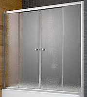Штора на ванну розсувна 170х140 чотирисекційна матове загартоване скло сірий профіль