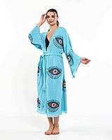 Легкий жіночий халат з мусліну довгий на запах бавовняний преміум якість Nusa NS-1100