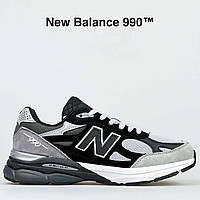 Мужские очень легкие стильные демисезонные кроссовки New Balance 990, серые с черным сетка качественные