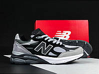 Чоловічі стильні якісні демісезонні кросівки New Balance 990, замша сітка сірі