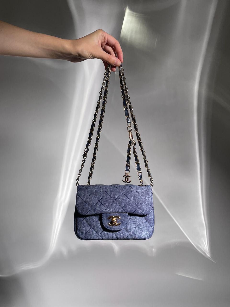 Жіноча сумка Шанель синя Chanel 1.55 Textile Blue