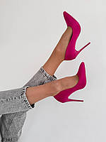 Элегантные женские туфли на каблуках Фуксия, Искуственная замша, 36