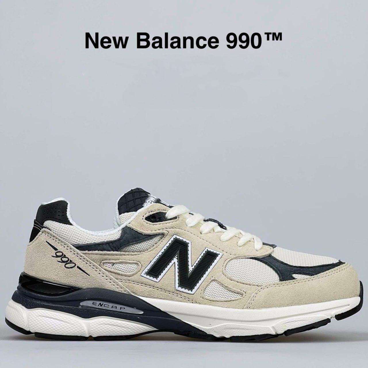 Мужские стильные легкие качественные демисезонные кроссовки New Balance 990, замш сетка бежевые - фото 6 - id-p2190336515