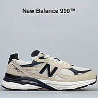 Женские стильные легкие качественные кроссовки New Balance 990 сетка , новинка бежевые