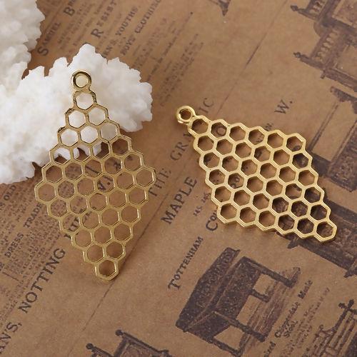 Підвіска Finding Кулон стільники ромб Золотистий 37 мм x 21 мм