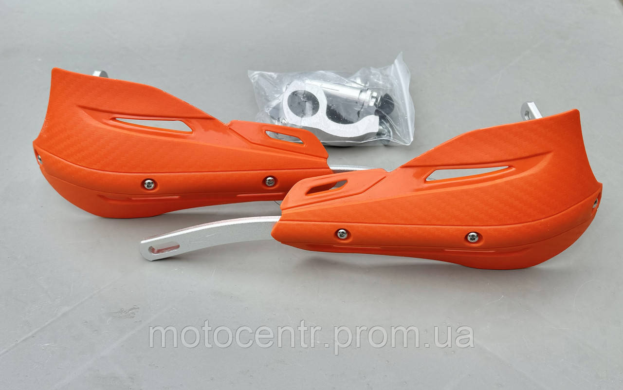 Захист рук (на кермо) для мотоцикла ендуро помаранчевий карбон