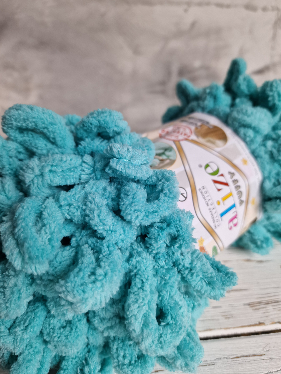 Пряжа плюшевая Alize Puffy пряжа для вязания руками, бирюза, фото 1