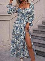 Красива нарядна жіноча приталена легка сукня із софту довжини міді з розрізом по нозі Принт Вензеля
