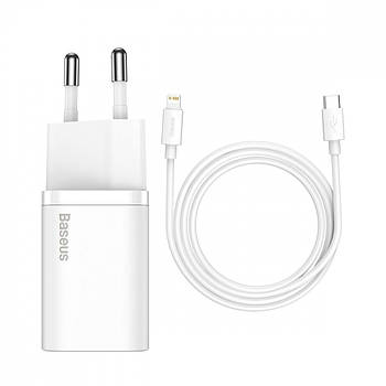 МЗП Baseus Super Silicone PD Charger 20W (1Type-C) + With Cable Type-C to Lightning White