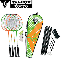 Набор для бадминтона Talbot Torro Badminton Set 4 Attacker Plus 4 ракетки 3 волана сетка с крючками чехол