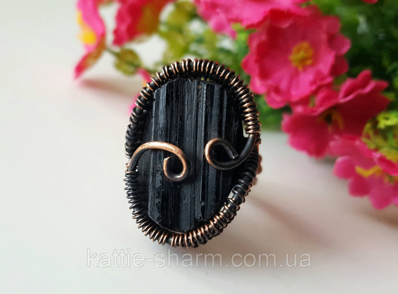 Кільце з чорним турмаліном Шерл у стилі Wire-Wrap Індія