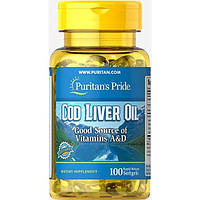 Жир из печени трески Puritan's Pride Cod Liver Oil 415 mg 100 Softgels US, код: 7518810