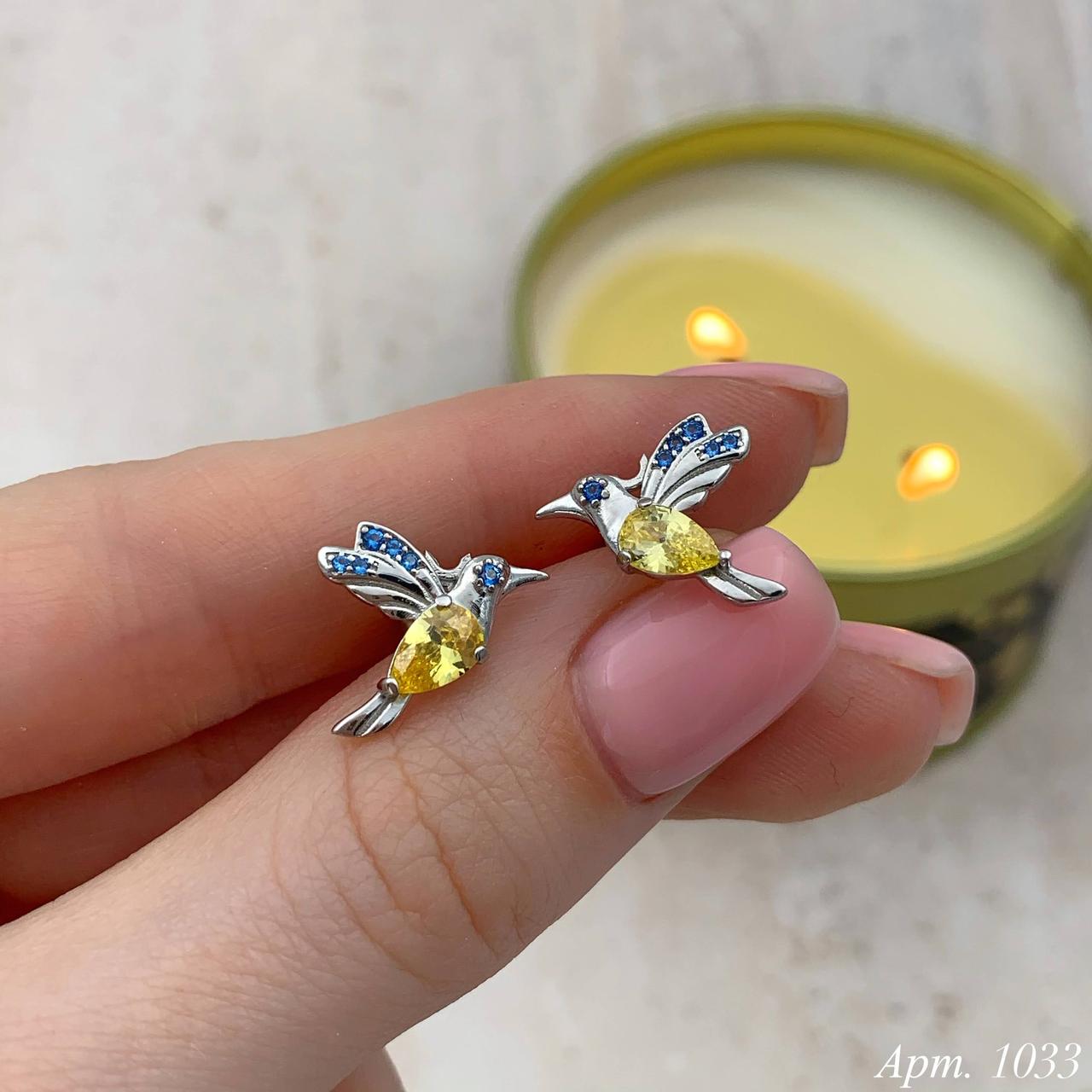 Срібні пусети колібрі, фото 1