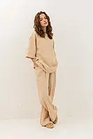 Широкі лляні штани літні жатка 42-52 розміри різні кольори