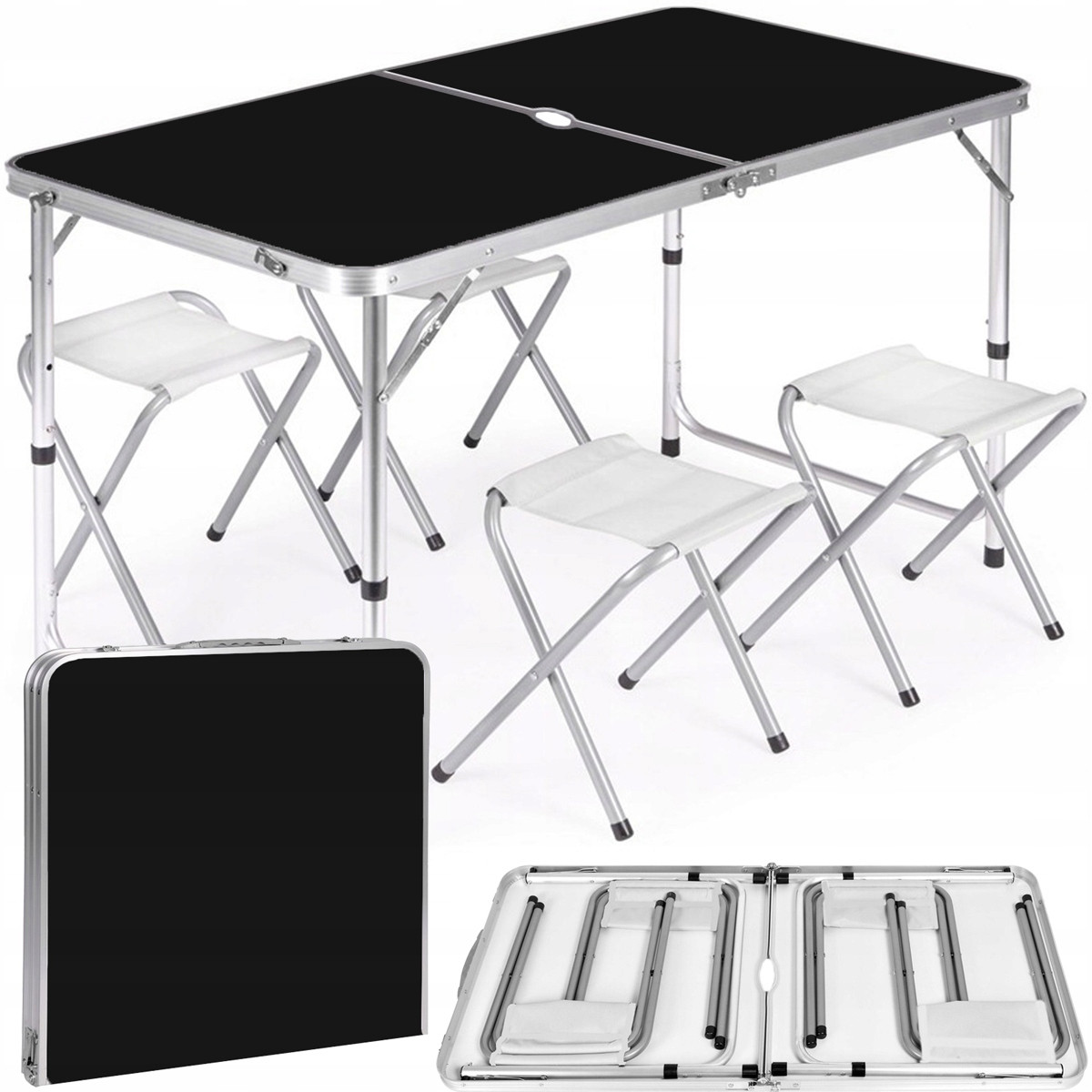 Чорний складний стіл для пікніка з 4 стільцями Folding Table, Стіл переносний, розміром 120см х 60см.