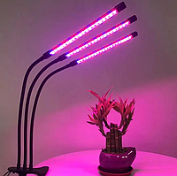Тройная Фитолампа для растений, 30 Вт, полный спектр с таймером и регулировкой яркости (три лампы), F-33