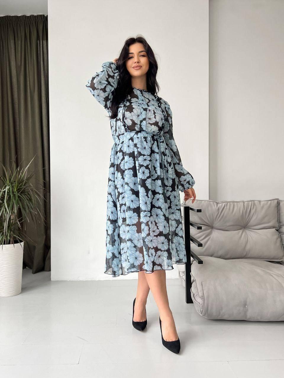 Шифонова сукня на підкладці закрита в квіточку 44-46,48-50,52-54, фото 1