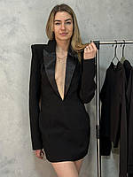 Черное платье пиджак с подплечниками и глубоким V-образным декольте PLT (р. XS-S) 1PL5579