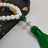 Четки з натурального каміння малахіт і агат білий на 50 намистин, фото 2