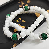 Четки з натурального каміння малахіт і агат білий на 50 намистин, фото 6