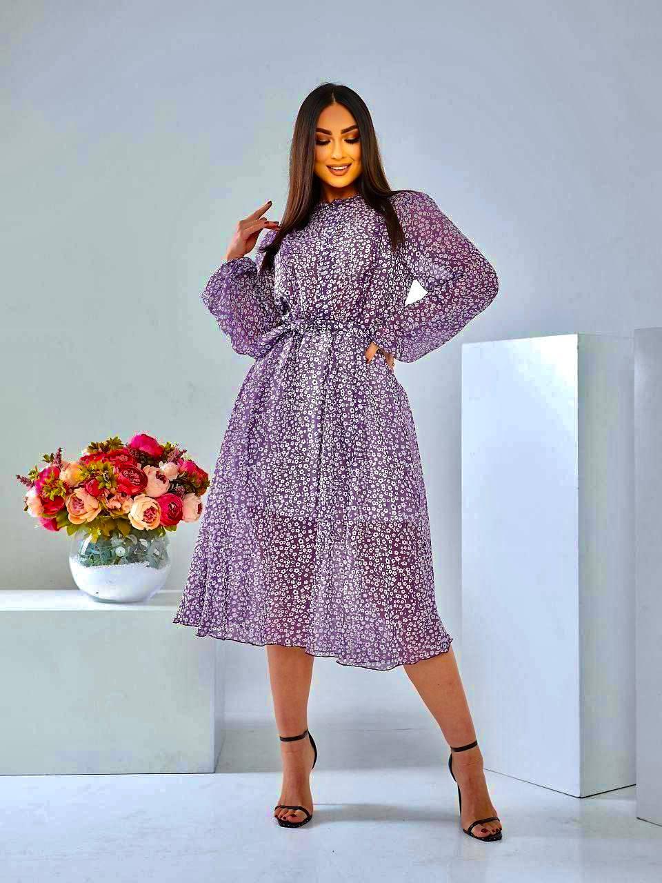 Шифонова сукня на підкладці закрита в квіточку 44-46,48-50,52-54, фото 1