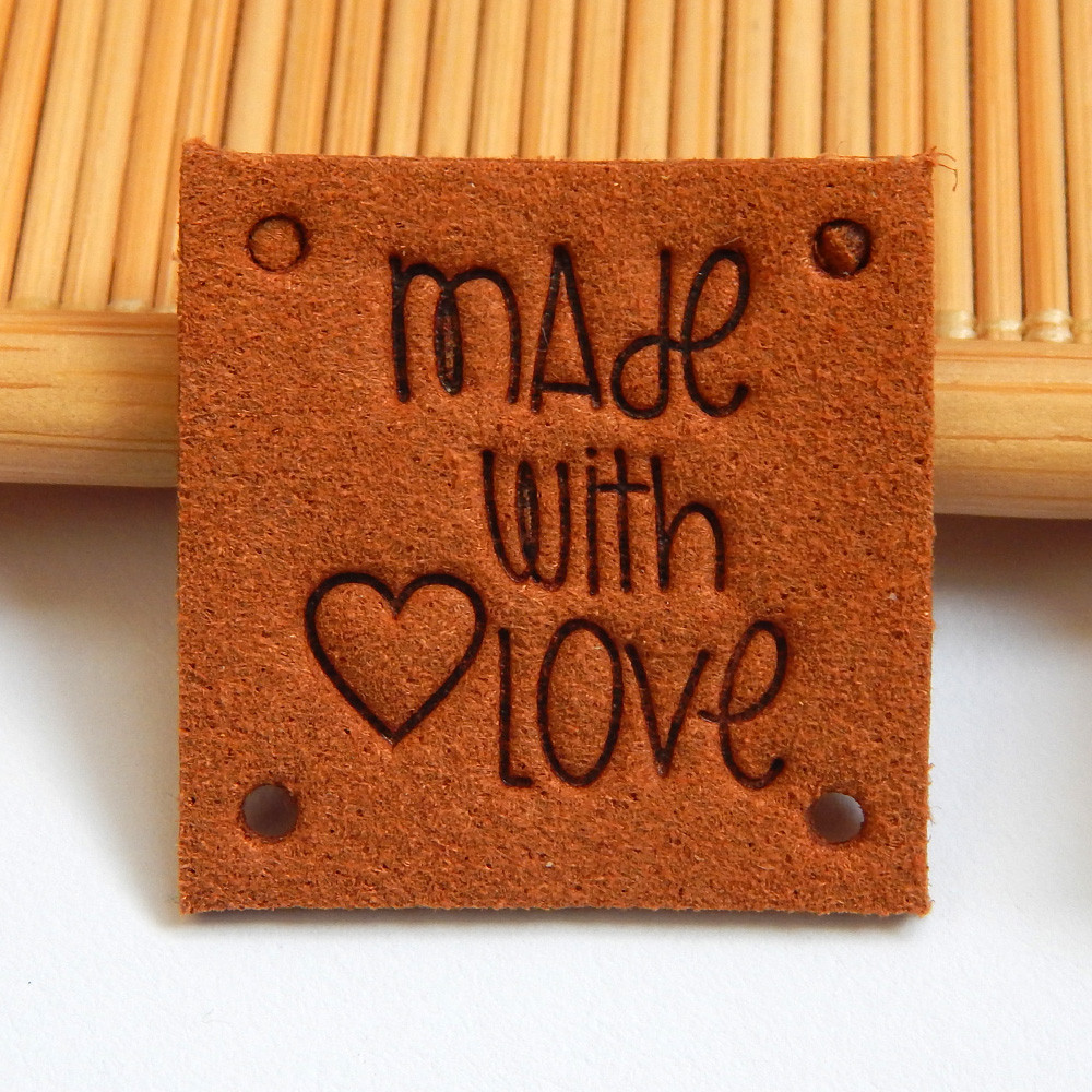 Бирка замшева квадрат "Hand made", 2,5 см, рудий