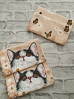 Кухонні вафельні рушники бежеві з котиками