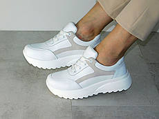 Кросівки шкіряні жіночі стильні білі з бежевим