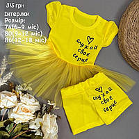 Яскравий ясельний літній костюм для маленької дівчинки футболочка та шортики 74,80,86 см