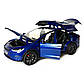 Машинка металева Tesla Model X Electrocar Тесла Модель X Електрокар синя 1:24 зарядна станція звук світло відч двері капот, фото 8