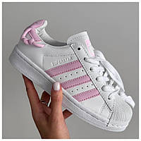 Жіночі кросівки Adidas Superstar White Pink Knotted Rope, білі шкіряні кросівки адідас суперстар рожеві