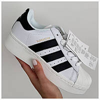 Жіночі кросівки Adidas Superstar 2W White Black Plarform XLG IF9995, чорно-білі шкіряні кросівки адідас суперстар на платформі