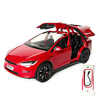 Машинка металева Tesla Model X Electrocar Тесла Модель X Електрокар червона 1:24 зарядна станція звук світло відч двері капот, фото 5