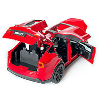 Машинка металева Tesla Model X Electrocar Тесла Модель X Електрокар червона 1:24 зарядна станція звук світло відч двері капот, фото 6