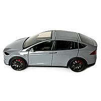 Машинка металева Tesla Model X Electrocar Тесла Модель X Електрокар сіра 1:24 зарядна станція звук світло відч двері капот, фото 2