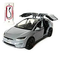 Машинка металева Tesla Model X Electrocar Тесла Модель X Електрокар сіра 1:24 зарядна станція звук світло відч двері капот, фото 8