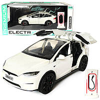 Машинка металлическая Tesla Model X Electrocar Тесла Модель X Электрокар белая 1:24 зарядная станция звук свет