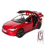 Машинка металева Tesla Model X Electrocar Тесла Модель X Електрокар червона 1:24 зарядна станція звук світло відч двері капот, фото 5