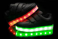 Светящиеся кроссовки Ledcross с LED подсветкой на липучках Black style