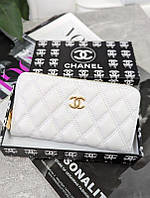 Женский кошелек Chanel белый в фирменной коробке Шанель брендовый кошелек золотая фурнитура