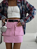 Жіноча спідниця міні з кішенями рожева Новинка 2024