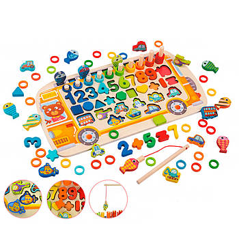 Дитячий розвиваючий центр-іграшка MD 1949 Дерев'яний сортер-рибалка з різними фігурками