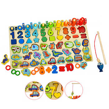 Дитячий розвиваючий центр-іграшка MD 1948 Дерев'яний сортер-рибалка з різними фігурками