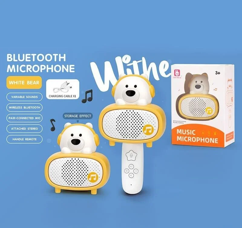 Мікрофон C 575-09 A /10A/11A/12A (36) “Ведмедик”, колонка, звукові ефекти, bluetooth, від батарейок/мережі, історії англійською,